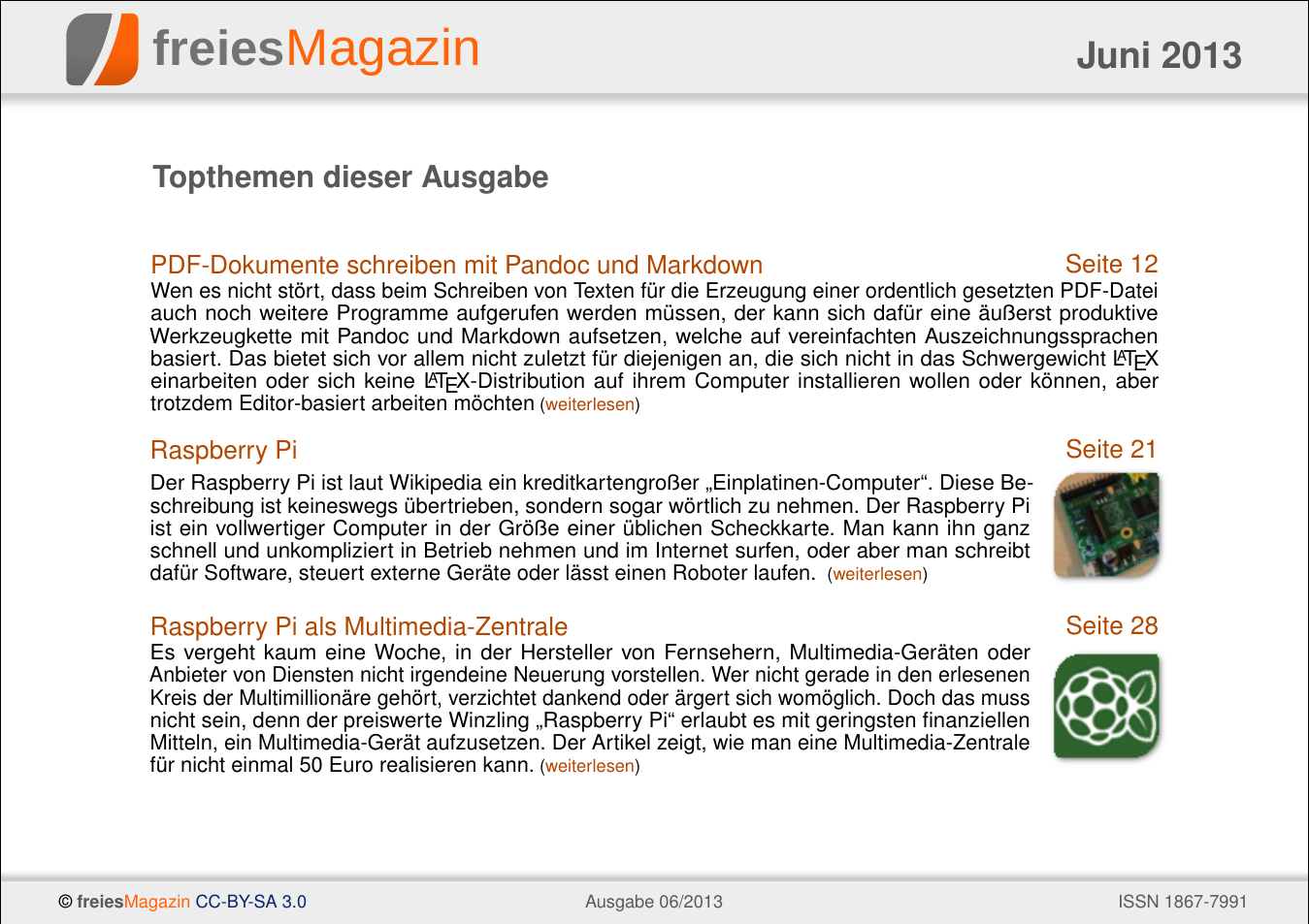 freiesMagazin 06/2013 Titelseite